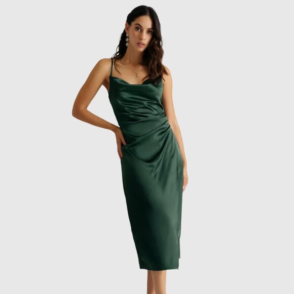The Latest Scoop Dresses & Skirts - The Latest Scoop Emma Satin Cowl Neck Midi Dress - Emerald Green - US M